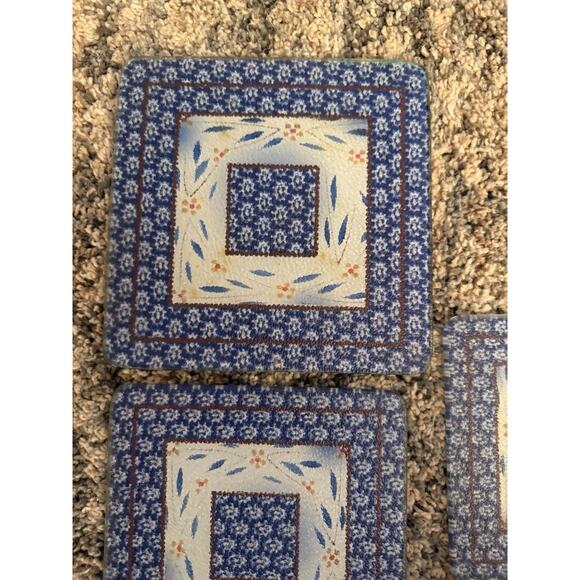 Lot of 3 Temptations Blue Old World Glass Trivets Square Appx 6.25" 7" 8" - Picture 3 of 4